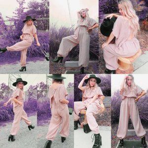 Tan Parachute Jumpsuit for @sarahnafie1